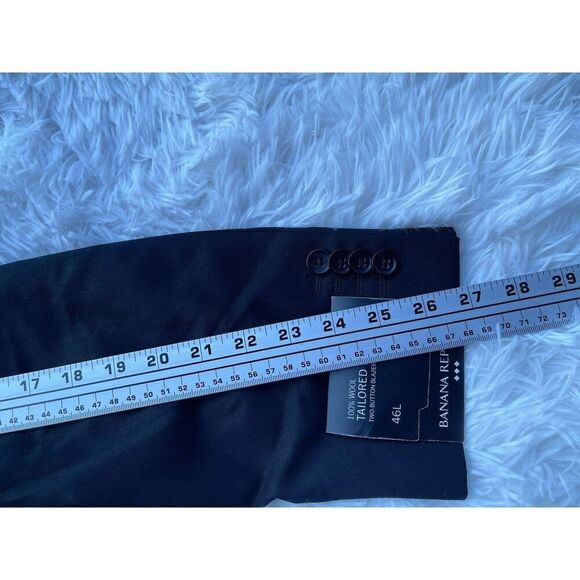 Banana Republic Blazer Men's 46L Black Suit Jacket 100% Wool Tailored Fit 2 Btn - Picture 11 of 11